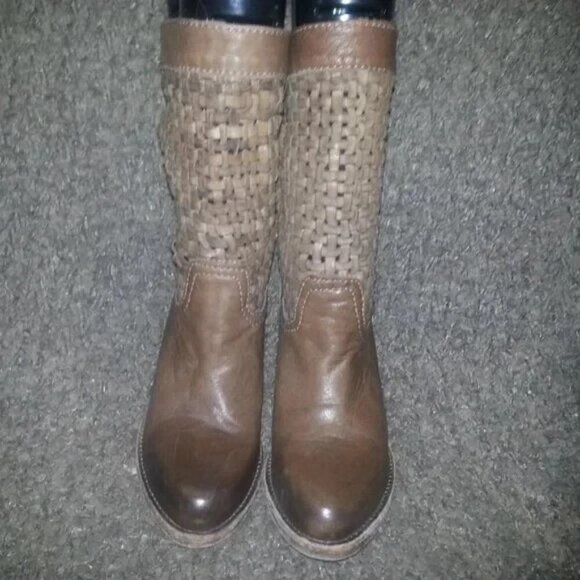 AUSTRALIA LUXE COLLECTIVE-WYNN-Cognac Braided Leather Boots-Sz 35-Excellent - Picture 5 of 8